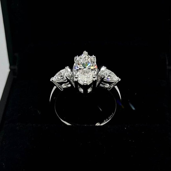 Moissanite Diamond Engagement Ring Marquis Cut Pear Three Stone GRA 18K Size 8 - Picture 4 of 11